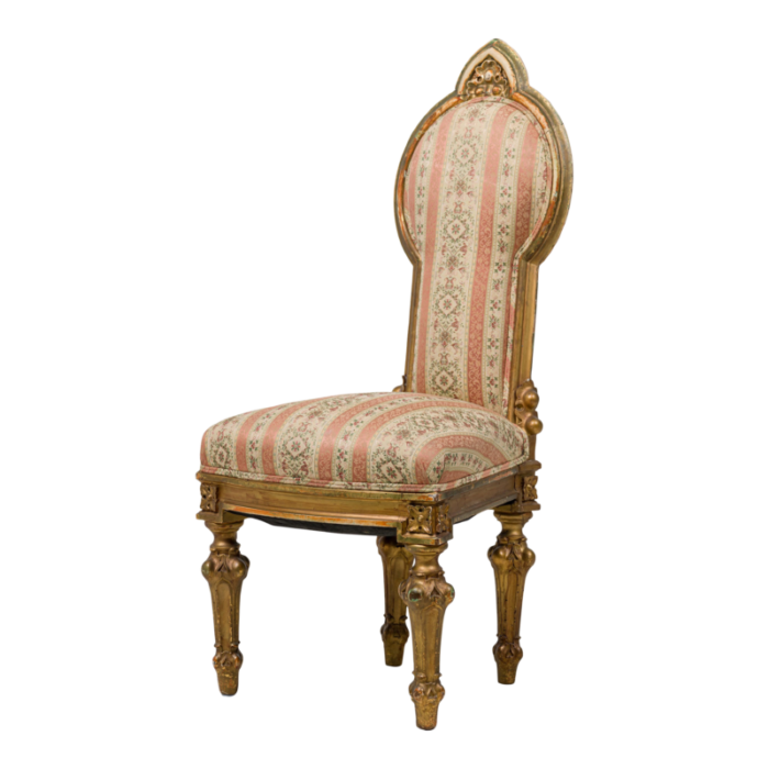 italian neo classic giltwood and stripe upholstered dining side chair 4585