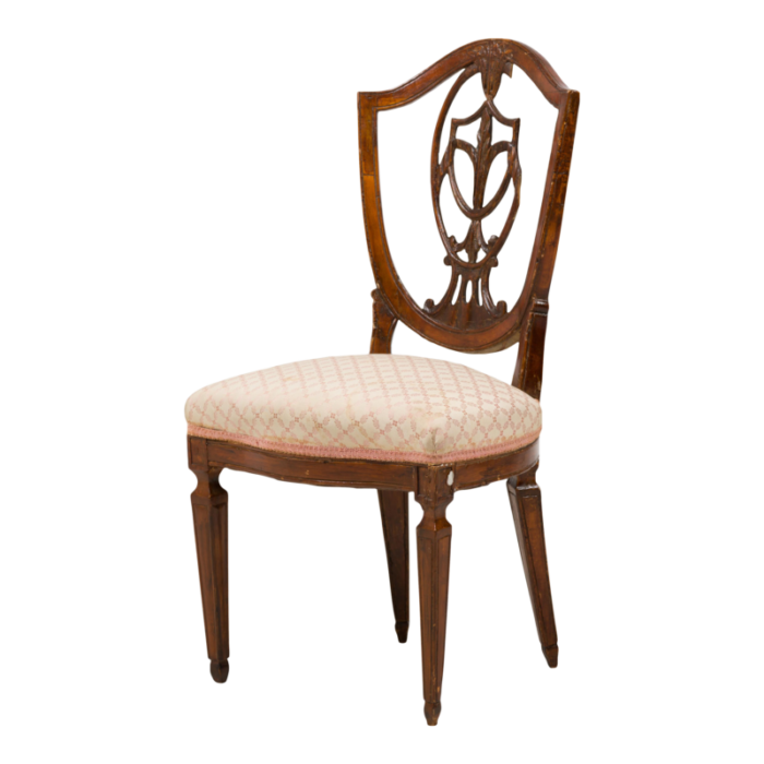 italian neo classic shield back dining side chair with floral patterned beige upholstery 2238