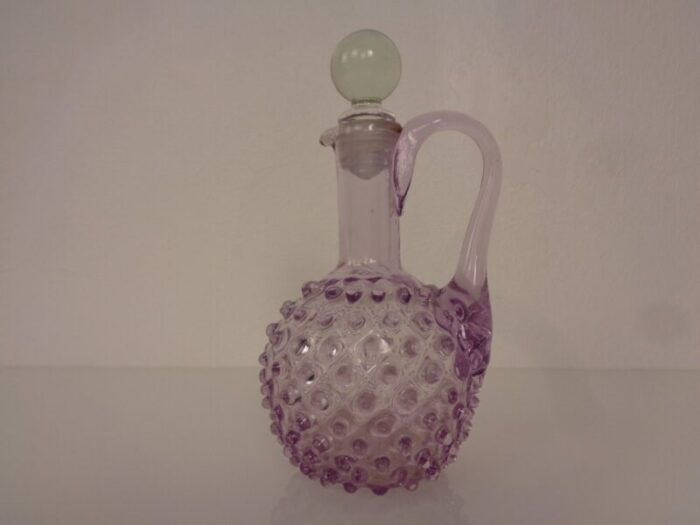 italian pink bubble glass decanter with stopper 1960s 1