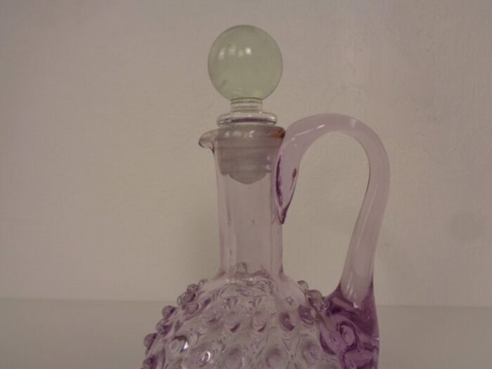 italian pink bubble glass decanter with stopper 1960s 12