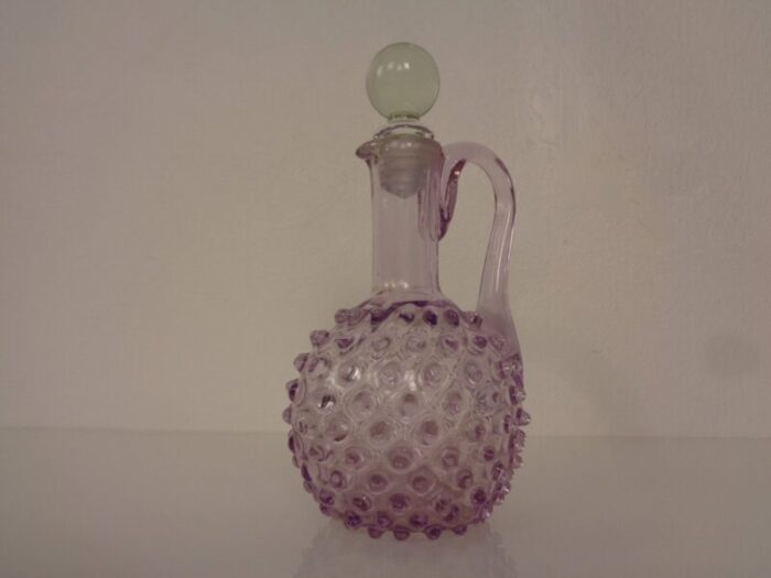 italian pink bubble glass decanter with stopper 1960s 3