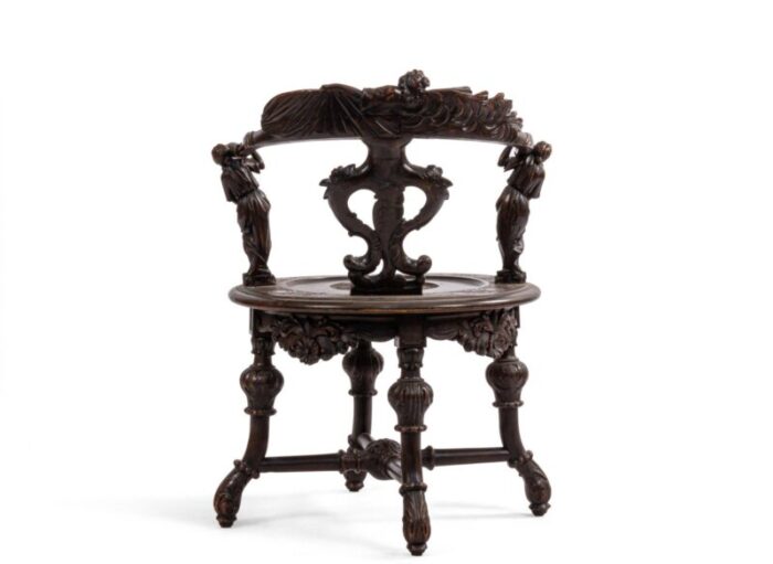 italian renaissance style round back walnut armchair 8222