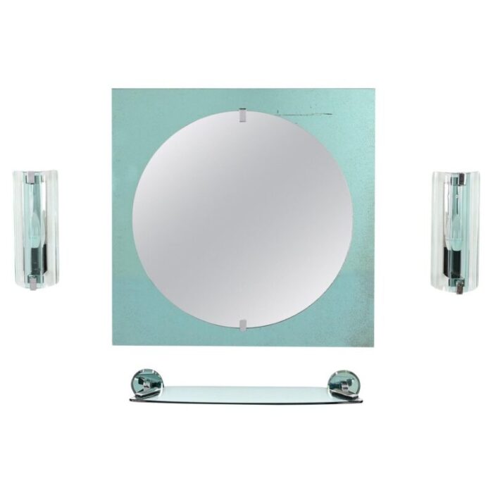 italian tiffany blue bathroom vanity set with mirror sconces shelf attributed to veca 1970s set of 4 1