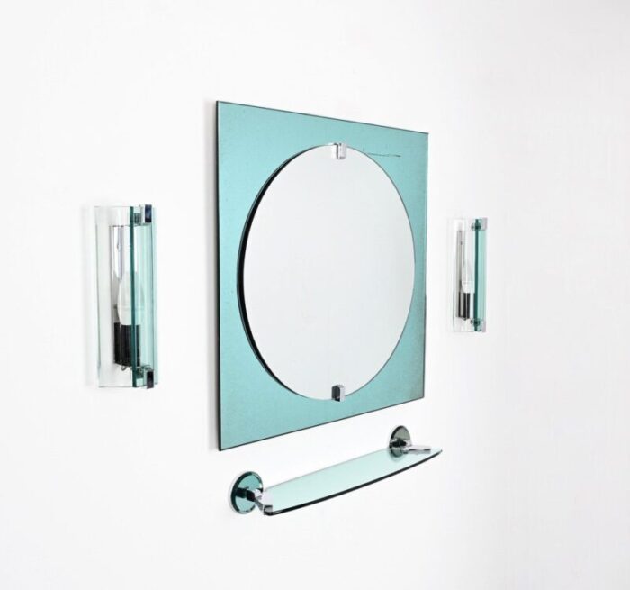 italian tiffany blue bathroom vanity set with mirror sconces shelf attributed to veca 1970s set of 4 10