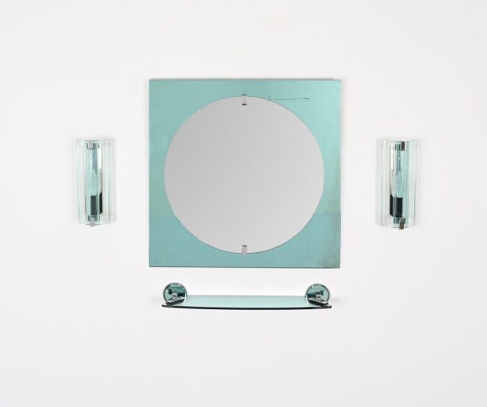 italian tiffany blue bathroom vanity set with mirror sconces shelf attributed to veca 1970s set of 4 14