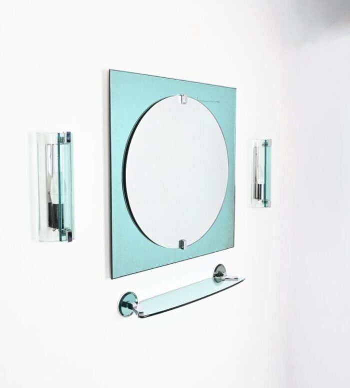 italian tiffany blue bathroom vanity set with mirror sconces shelf attributed to veca 1970s set of 4 2