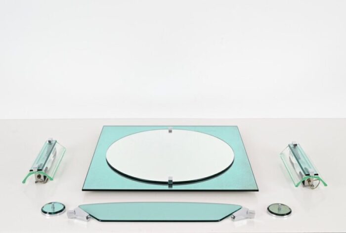 italian tiffany blue bathroom vanity set with mirror sconces shelf attributed to veca 1970s set of 4 3