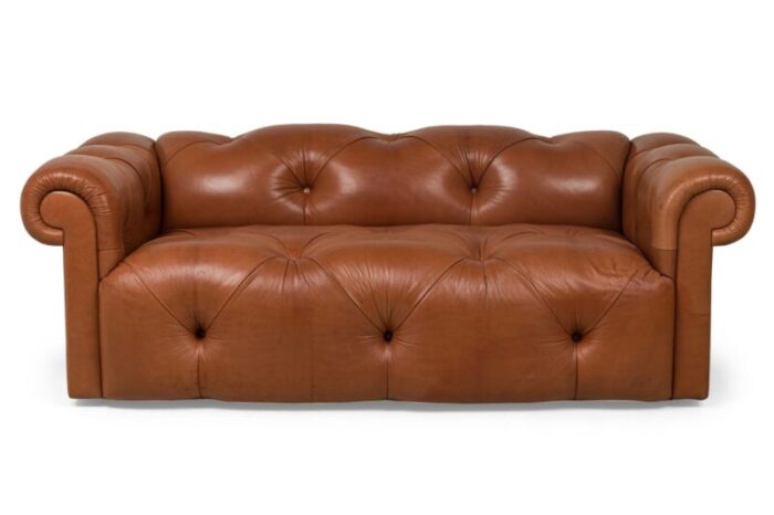 j robert scott american mid century tufted brown leather chesterfield sofa a pair 7358