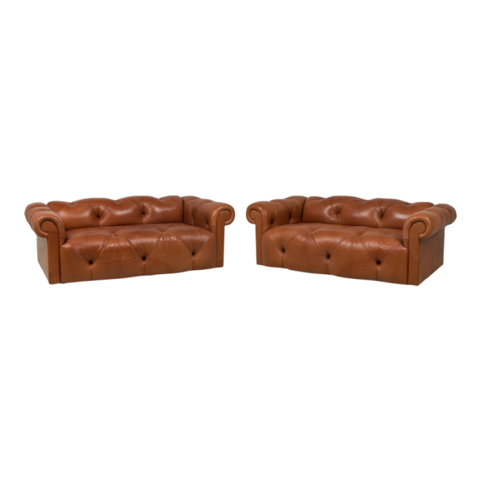 j robert scott american mid century tufted brown leather chesterfield sofa a pair 9953