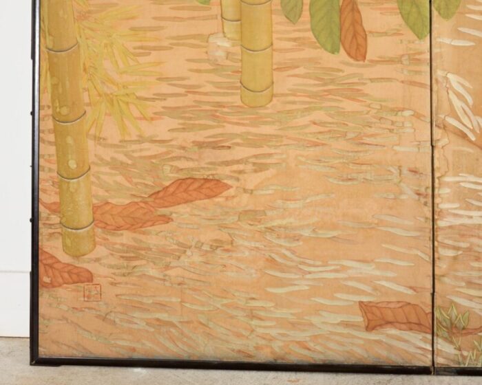 japanese taisho two panel screen bamboo butterfly landscape 5692