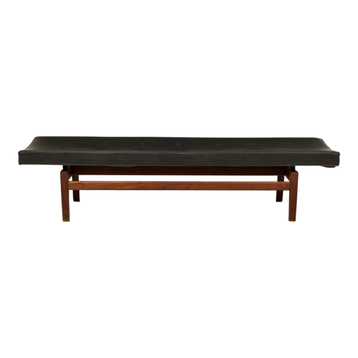 jens risom danish mid century black tufted vinyl and wood floating bench 5186