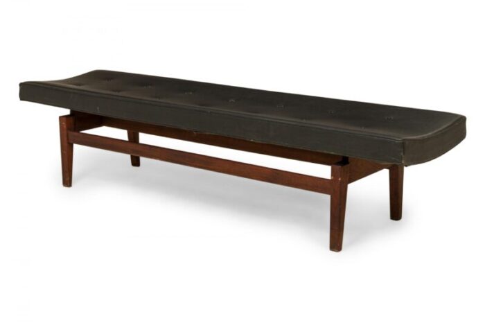 jens risom danish mid century black tufted vinyl and wood floating bench 6370