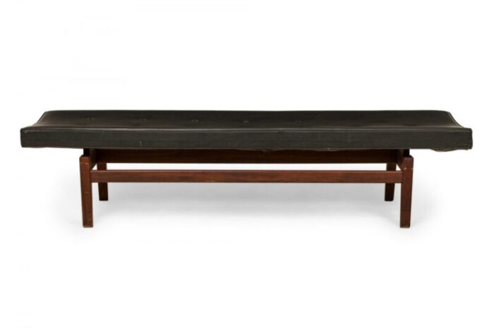 jens risom danish mid century black tufted vinyl and wood floating bench 7068