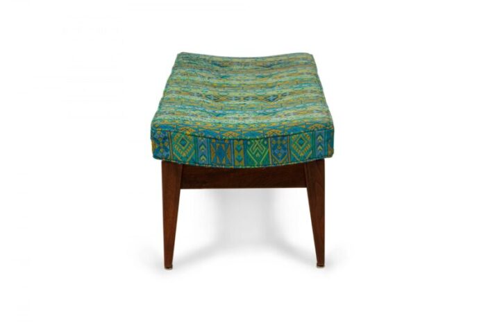 jens risom danish mid century blue and green southwestern pattern upholstery and wood floating bench 4000