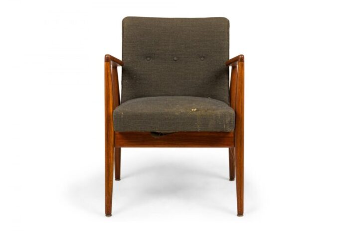 jens risom danish mid century gray fabric upholstered teak playboy armchair 8537