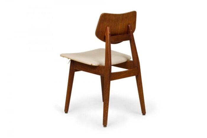 jens risom danish mid century off white vinyl and teak dining side chair 0007