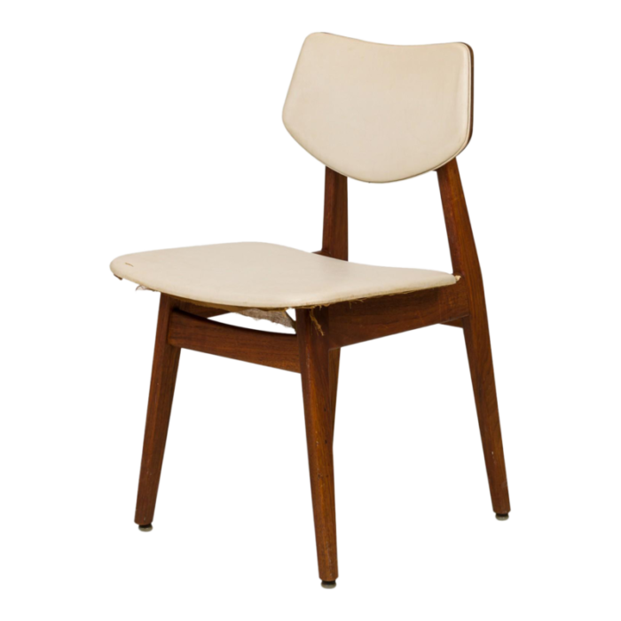 jens risom danish mid century off white vinyl and teak dining side chair 8566