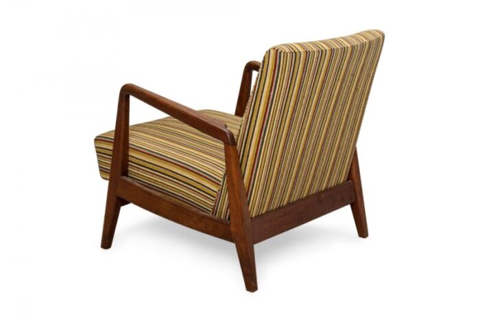 jens risom danish mid century shaped teak and striped upholstered lounge armchair 3800