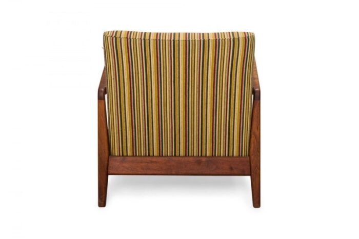 jens risom danish mid century shaped teak and striped upholstered lounge armchair 4002