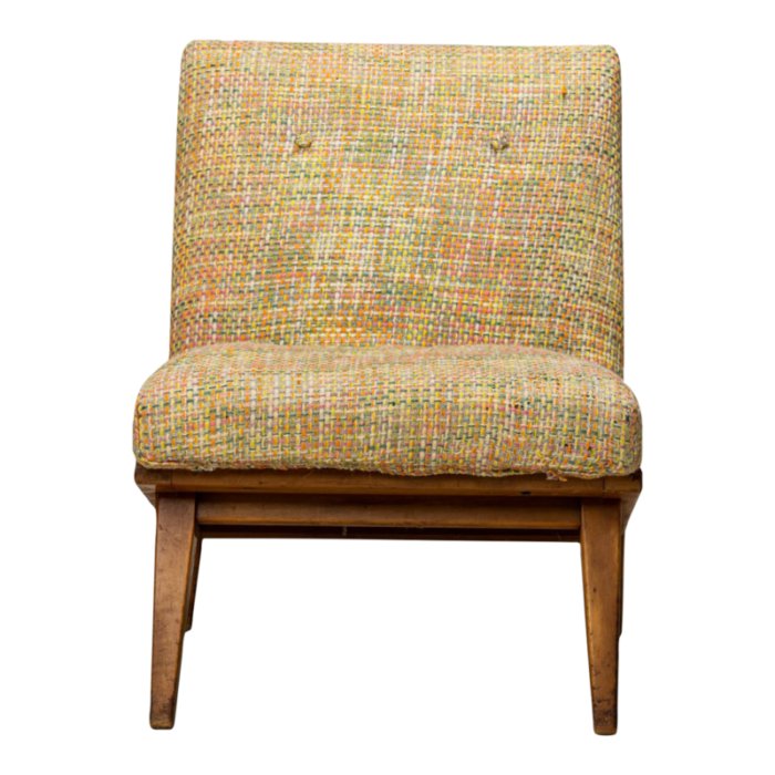 jens risom for knoll mid century multi colored textured upholstered blonde wood slipper side chair 6195