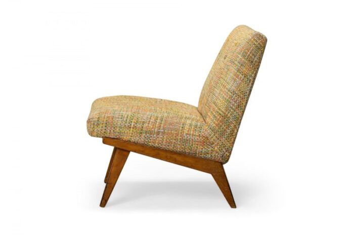 jens risom for knoll mid century multi colored textured upholstered blonde wood slipper side chair 8403