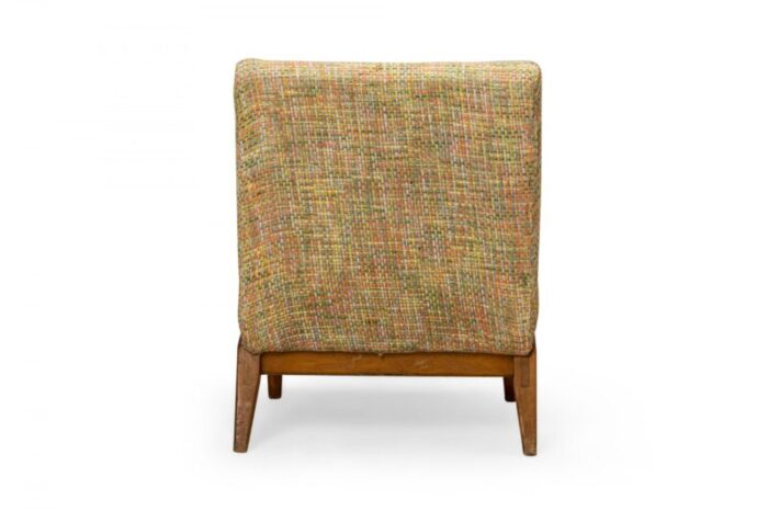 jens risom for knoll mid century multi colored textured upholstered blonde wood slipper side chair 8871