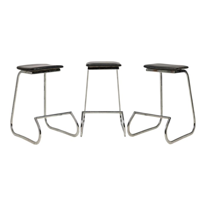 john behringer for stendig mid century american prometheus black vinyl and chrome barstools set of 3 0990