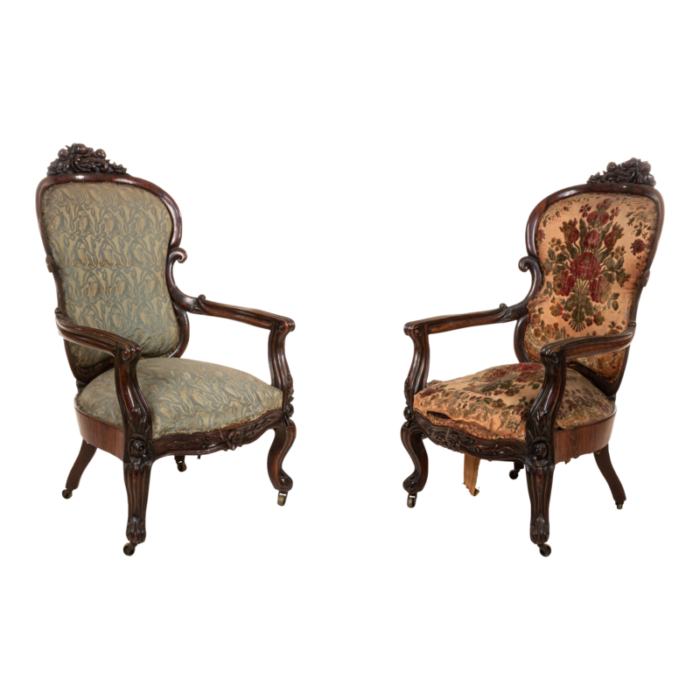 john henry belter american victorian rosewood armchairs a pair 3889