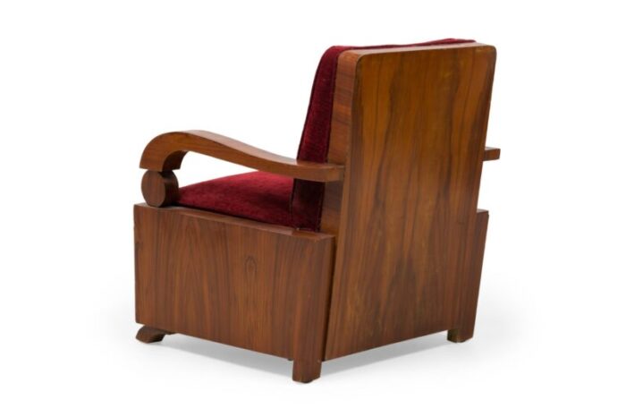 jules leleu art deco french rosewood open armchair in burgundy red upholstery 0910