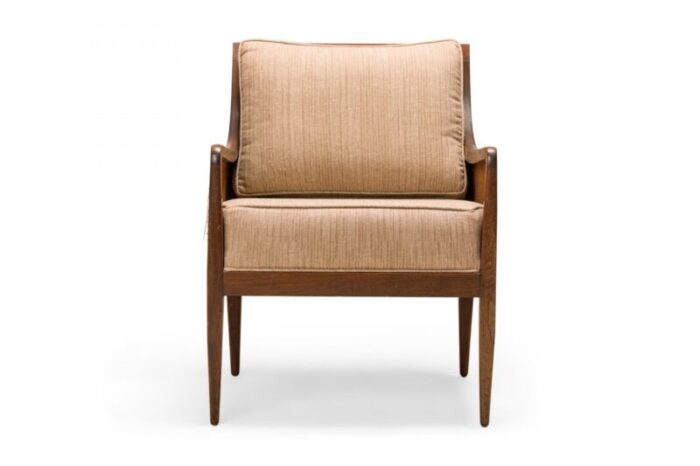 kipp stewart for directional mid century walnut cane and beige upholstered lounge chairs a pair 0236