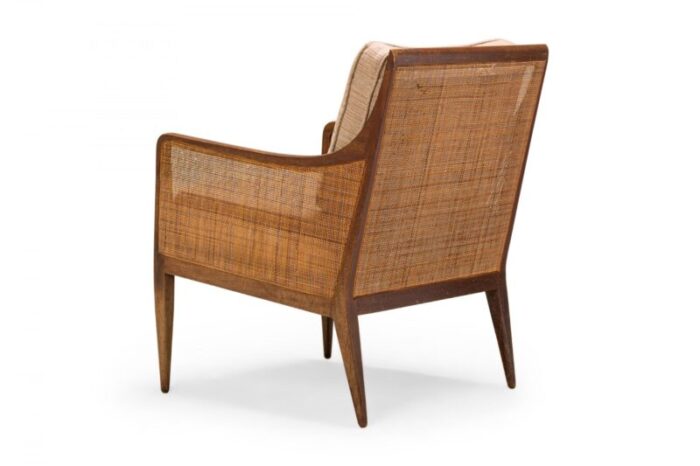 kipp stewart for directional mid century walnut cane and beige upholstered lounge chairs a pair 2190