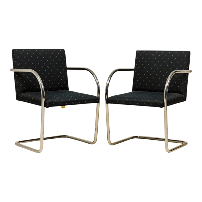 knoll mid century modern chrome tube and black fabric upholstered brno armchairs a pair 9423