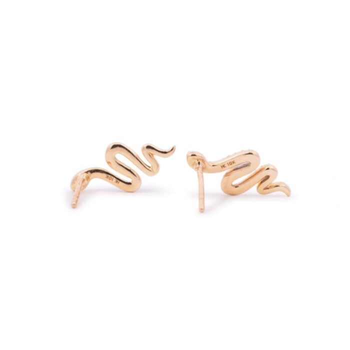 ladies 10k yellow gold snake diamond stud earrings 2 pieces 0094