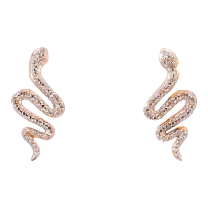 ladies 10k yellow gold snake diamond stud earrings 2 pieces 5486