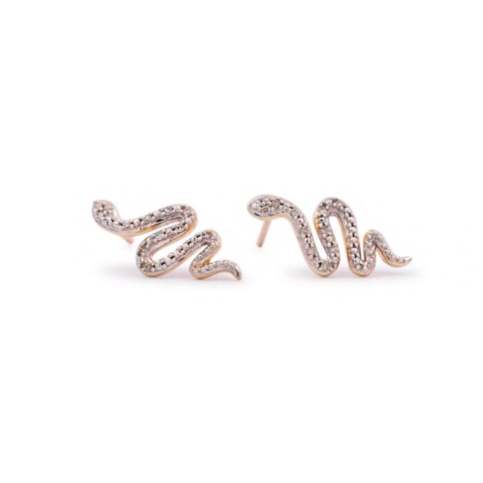 ladies 10k yellow gold snake diamond stud earrings 2 pieces 7300