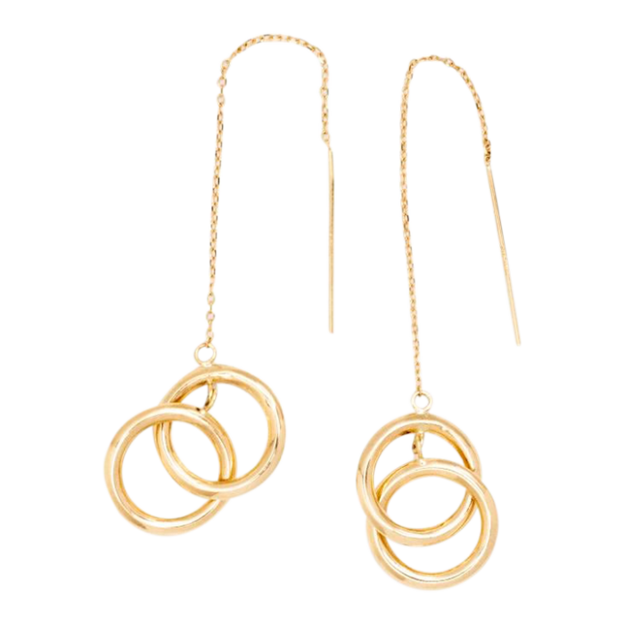 ladies 14k yellow gold drop hoop dangle earrings 2 pieces 3728