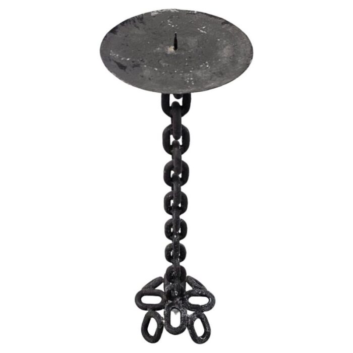 large brutalist iron chain candlestick holder france 1960s 1