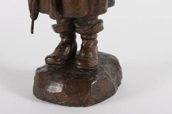 large danish bronze figurine of young boy with umbrella from elna borch 1950s 12