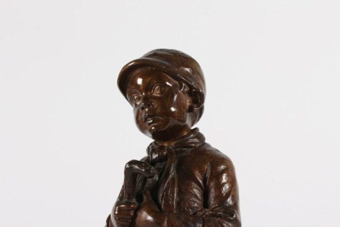 large danish bronze figurine of young boy with umbrella from elna borch 1950s 8