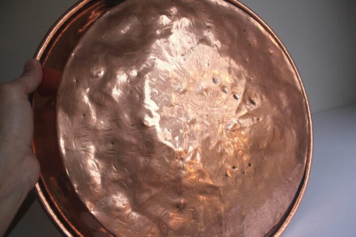 large early 20th century rustic primitive vintage country kitchen farmhousenhammered copper pan saucepan 6366