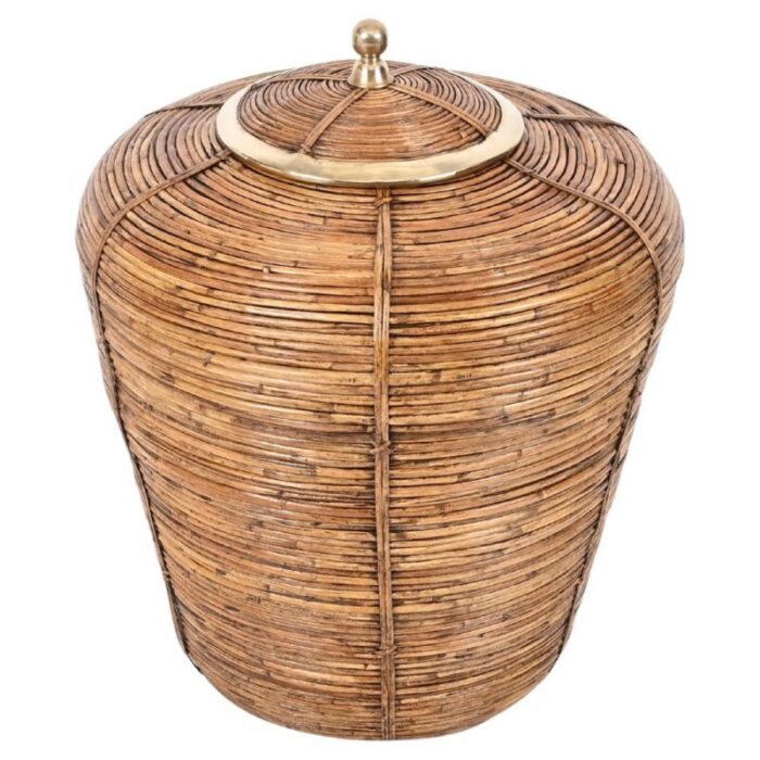 large french riviera basket in rattan brass italy 1970s 1