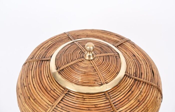 large french riviera basket in rattan brass italy 1970s 5