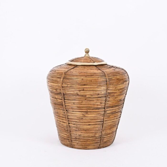 large french riviera basket in rattan brass italy 1970s 7