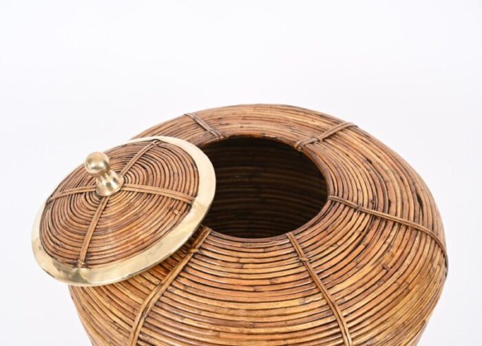 large french riviera basket in rattan brass italy 1970s 8