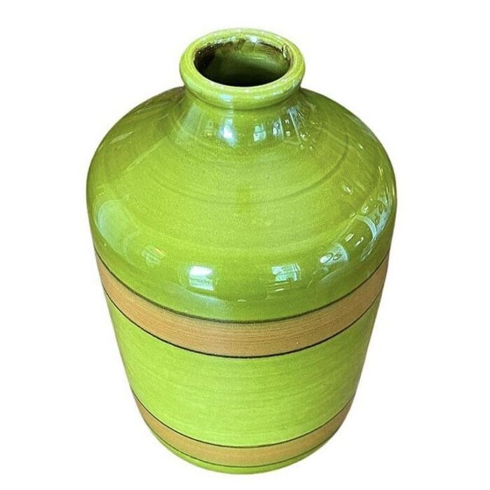 large italian mid century vase in olive green and orange by raymor italy 6868