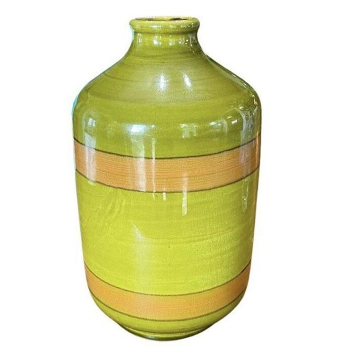 large italian mid century vase in olive green and orange by raymor italy 7876