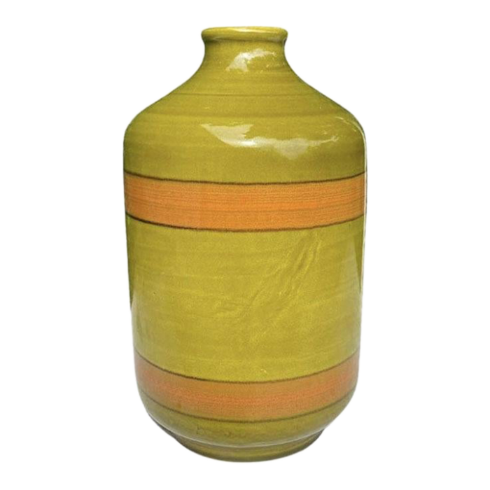 large italian mid century vase in olive green and orange by raymor italy 9826