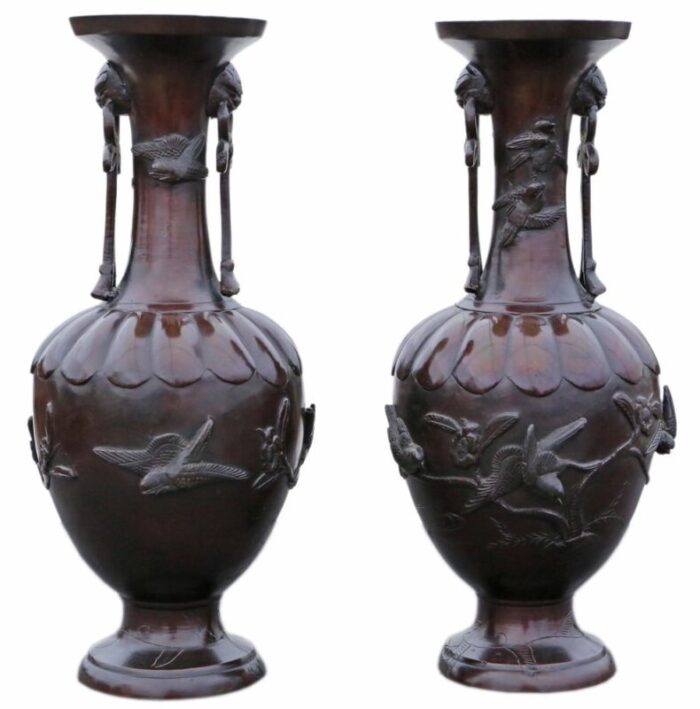 large japanese bronze vases 19th century set of 2 1 1