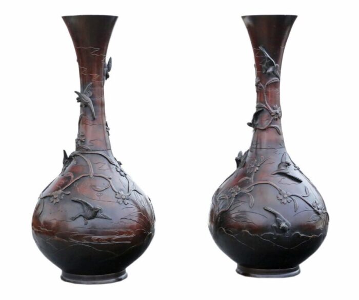 large japanese bronze vases 19th century set of 2 1