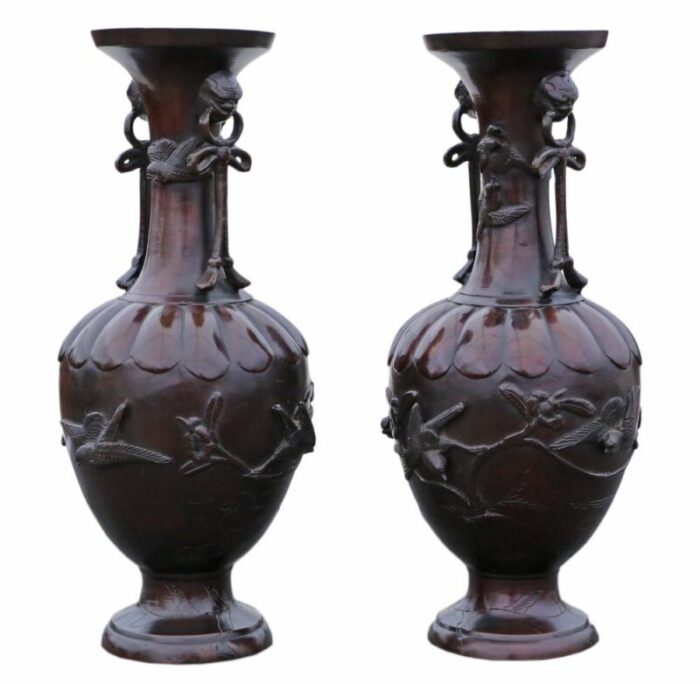 large japanese bronze vases 19th century set of 2 2 1